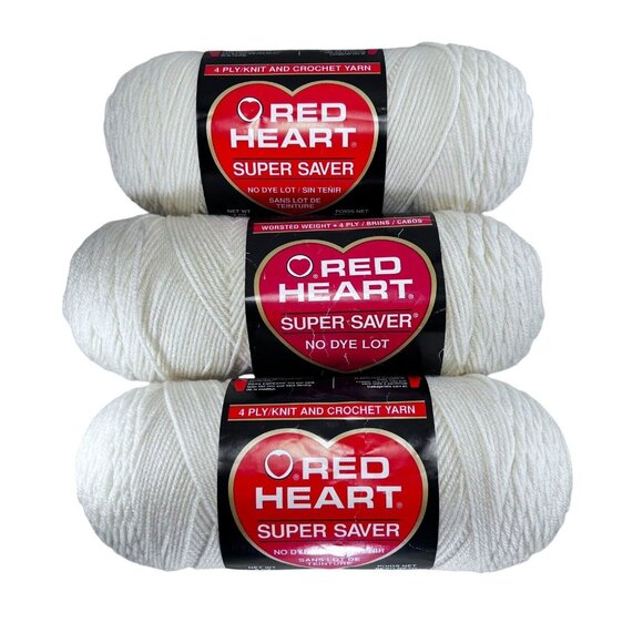 Red Heart Super Saver Yarn Aran 8 oz No Dye Lot of 3 Knit Craft New Old Stock - Picture 1 of 3